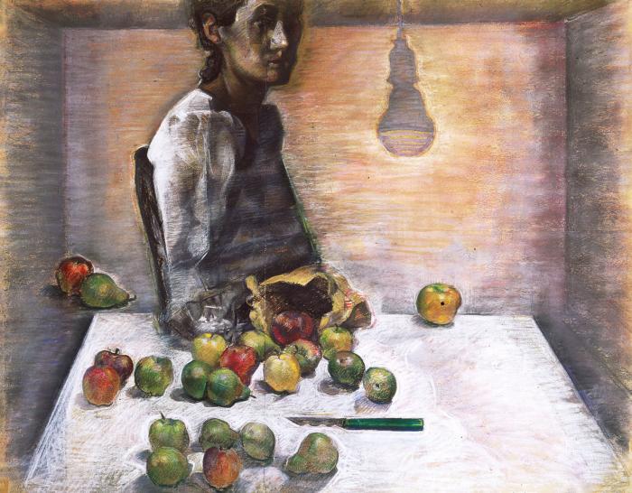 Καλλιτεχνική προσωπογραφία με φρούτα σε τραπέζι Καλλιτεχνικό πορτραίτο γυναίκας