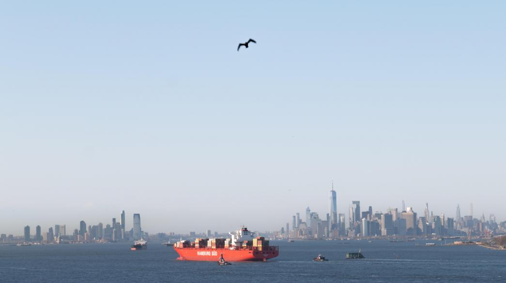 Photo: Karatzas Images, containership entering New York Harbor
