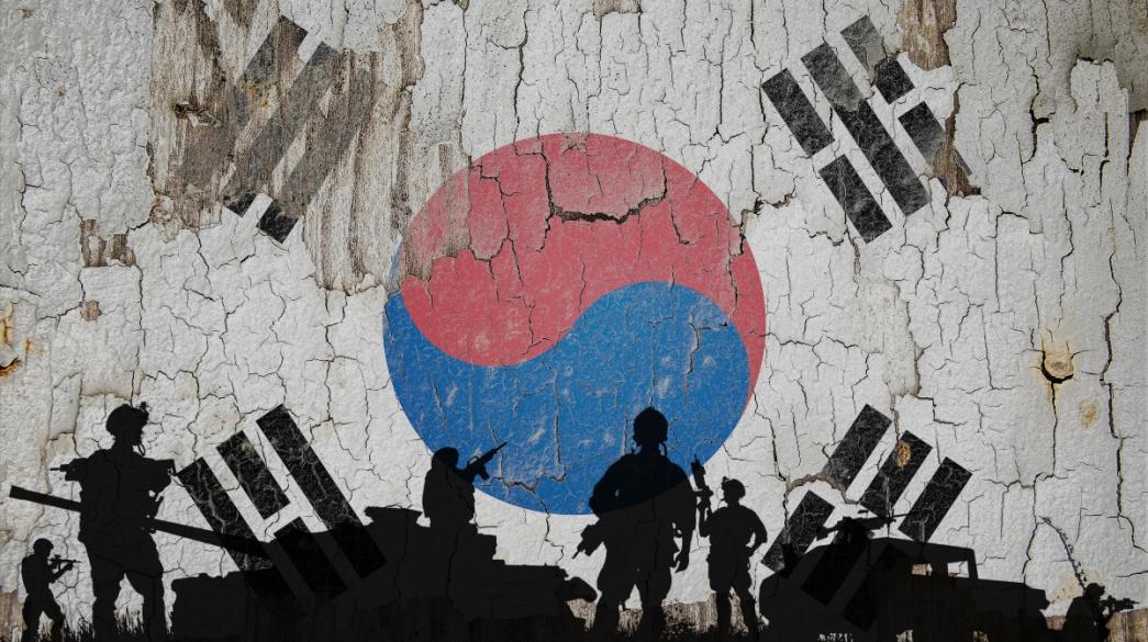 Στρατιώτες και σημαία Νότιας Κορέας Νότια Κορέα στρατός σημαία
