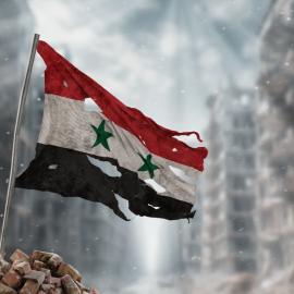 Σημαία της Συρίας ερείπια