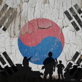 Στρατιώτες και σημαία Νότιας Κορέας Νότια Κορέα στρατός σημαία